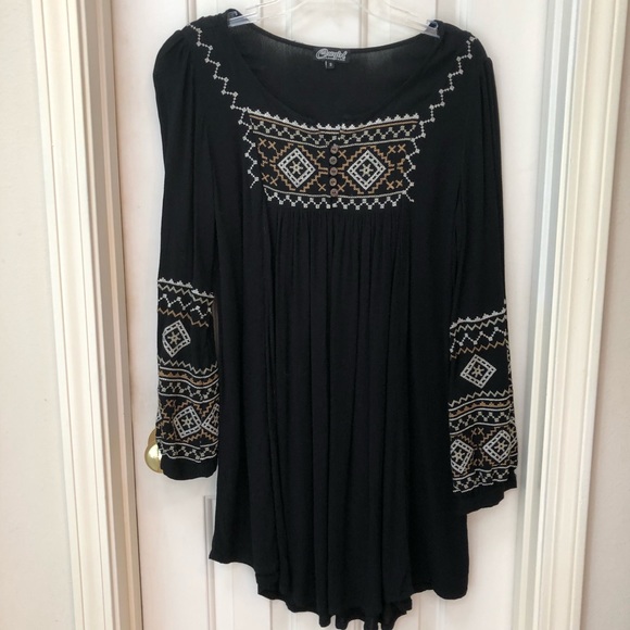 FREE with purchase: Black gauze dress w/ Aztec design embroidery, Sz S - Picture 7 of 8